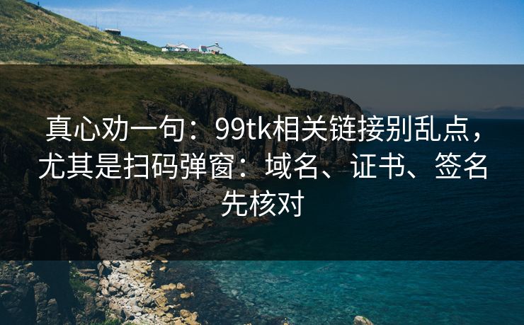 真心劝一句：99tk相关链接别乱点，尤其是扫码弹窗：域名、证书、签名先核对